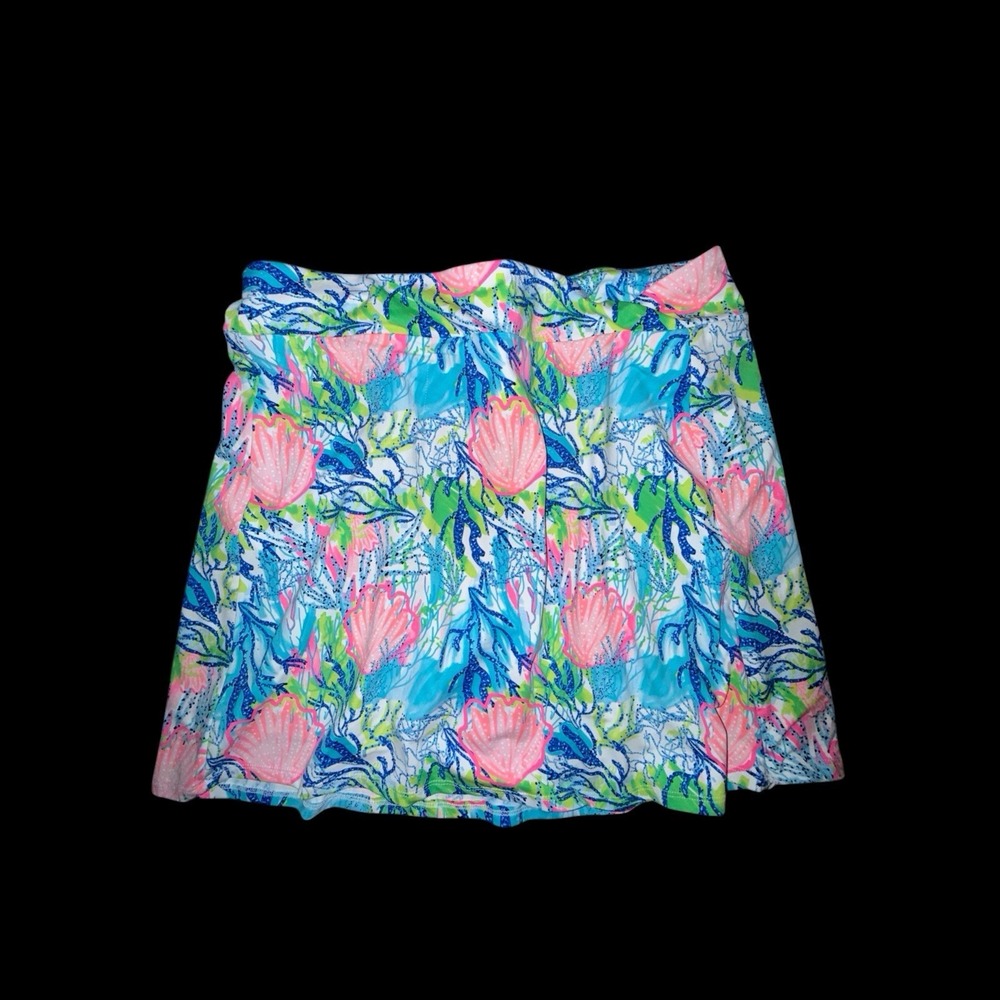 LuLu-B Womens XL Coastal Shell Coral Print Skort Blue Pink Green Activewear euc